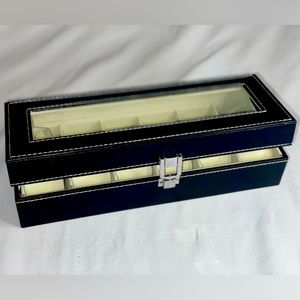 6 Slot Leather Watch Display Case - Black
